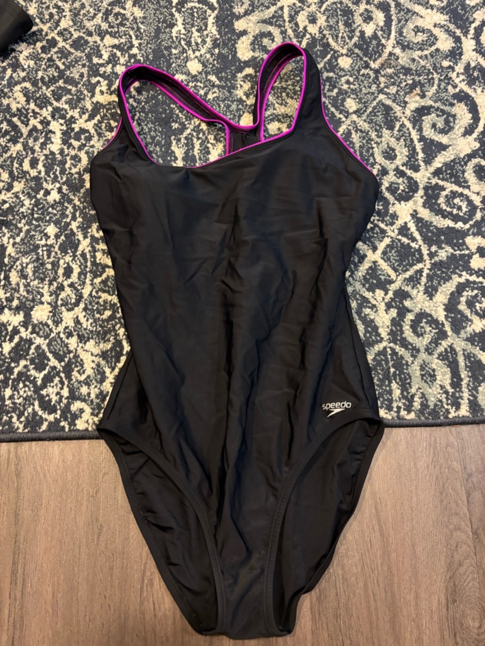 Speedo Black One-Piece Swimsuit with Pink Trim - Picture 1 of 2